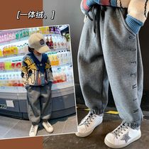 Boys trousers autumn and winter fleece trousers 2022 foreign trendy boys middle-aged childrens casual childrens clothing childrens sports pants