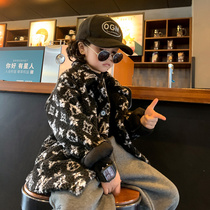 Fur integrated childrens wool sweater Korean boys wool sweater jacket winter new childrens clothing lamb velvet cardigan trend