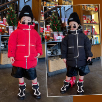 Boys cotton clothes 2022 new style coats to overcome the Korean version of the reflective striped cotton clothes childrens mid-length winter clothes