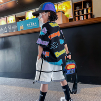 Personalized childrens summer color letter T-shirt 2022 summer new boy short-sleeved T-shirt cotton top bottom tide