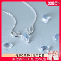 RHODON moonstone antler necklace Female deer has you pendant Sterling silver clavicle chain couple light luxury Tanabata gift