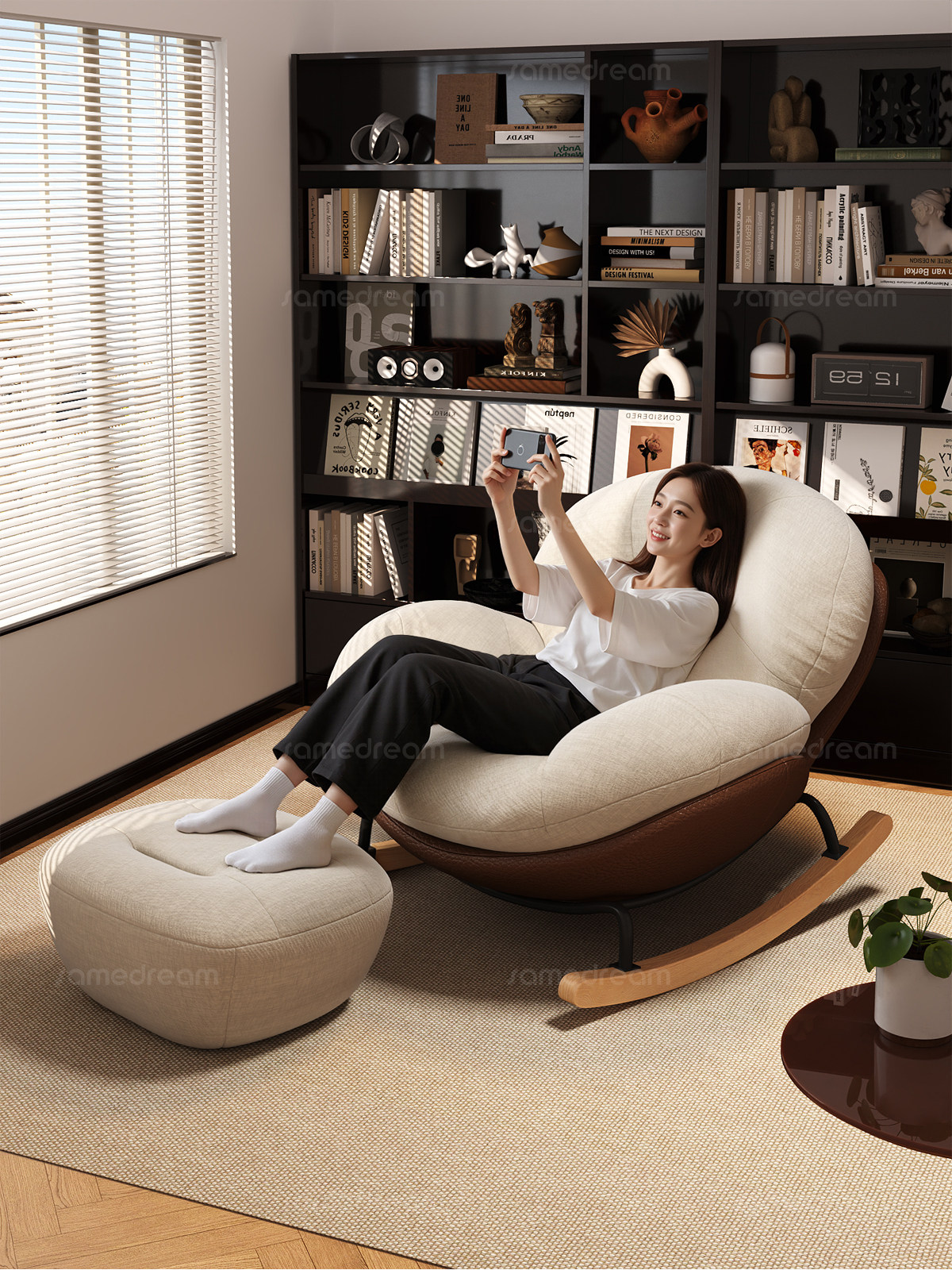 Rocking Chair Recliner for Adults, New Eggshell Single Lazy Sofa Chair for Sleeping, Balcony Home Leisure Chair