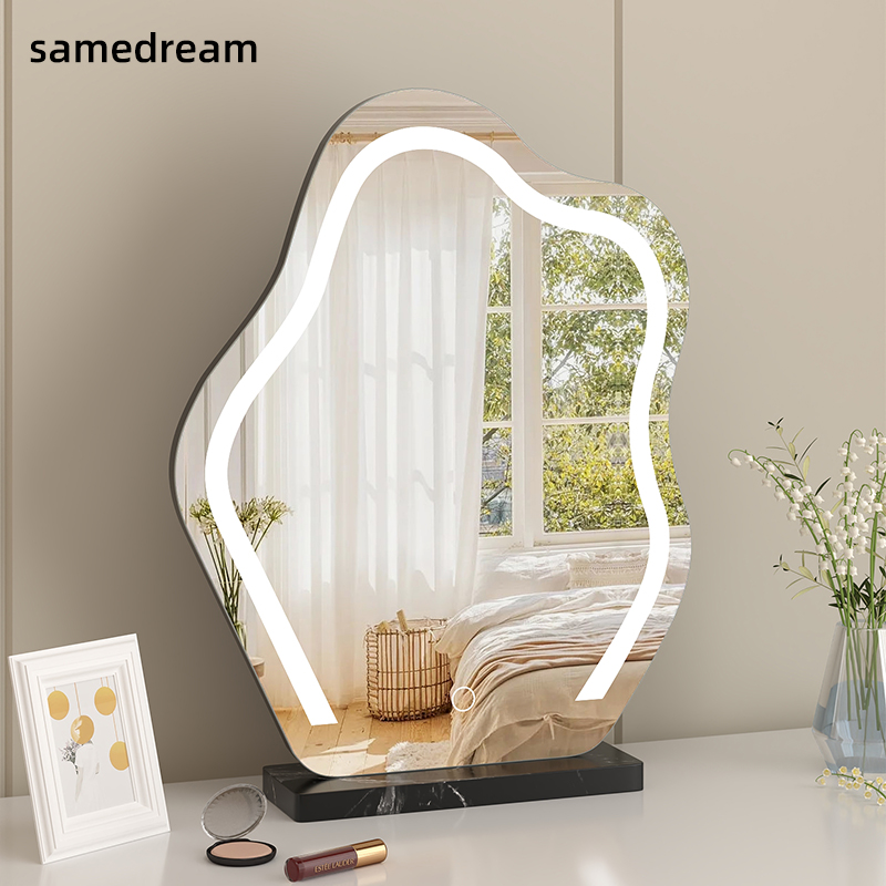 Cloud Makeup Mirror LED Desktop Desktop with lamp comb Makeup Mirror Light Extravagant Advanced Smart Mirror Bedroom Dresser mirror-Taobao