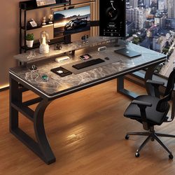 Three Dreams Rock Board Computer Desk Black Desk For Home Bedroom Office Table Accessible Luxury Minimalist E-sports Table Bookshelf Table