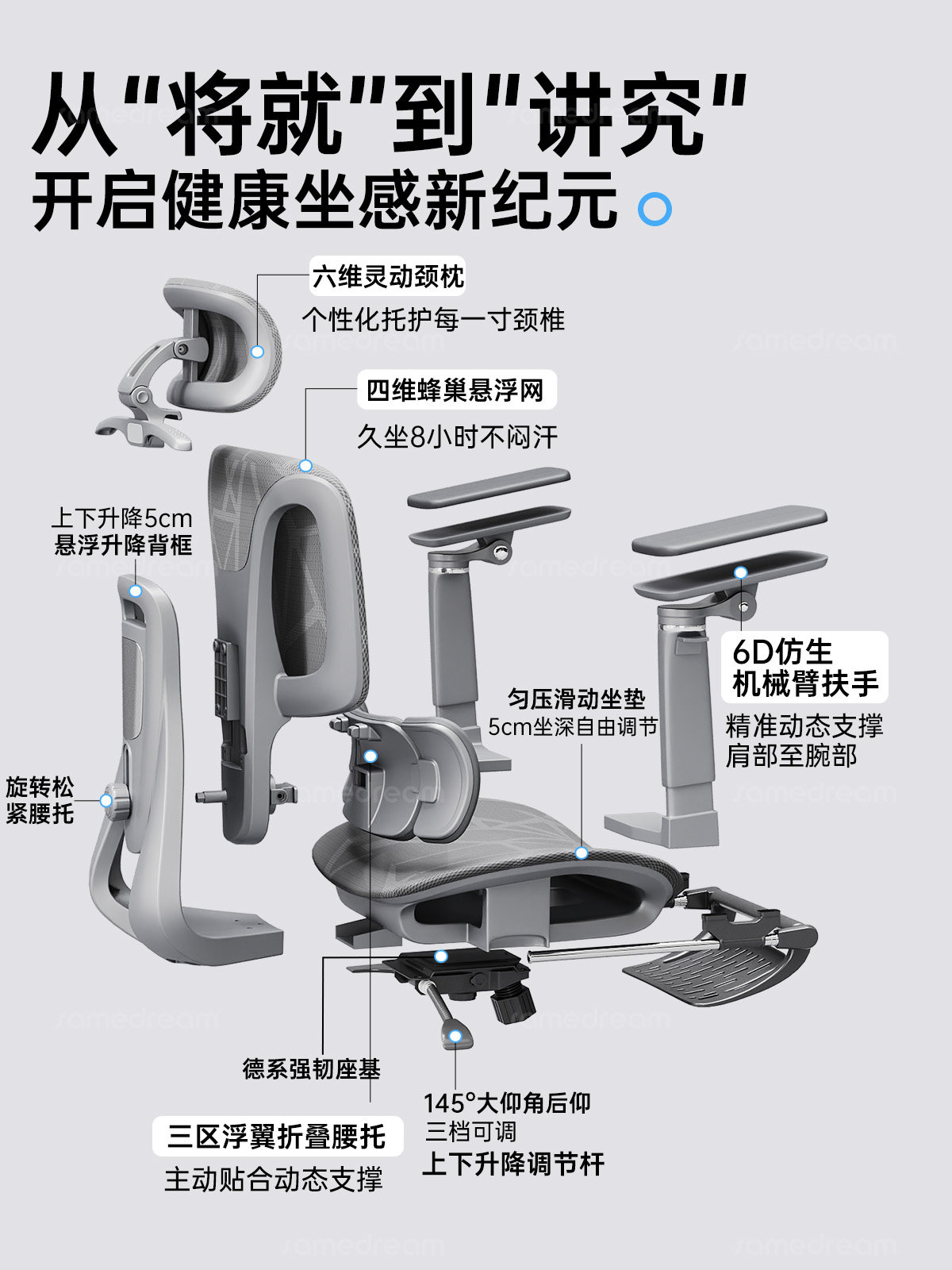 Sanmeng Ergonomic Chair Home Use Lumbar Support Computer Chair Comfortable Long-Sitting Reclining Gaming Chair Office Chair