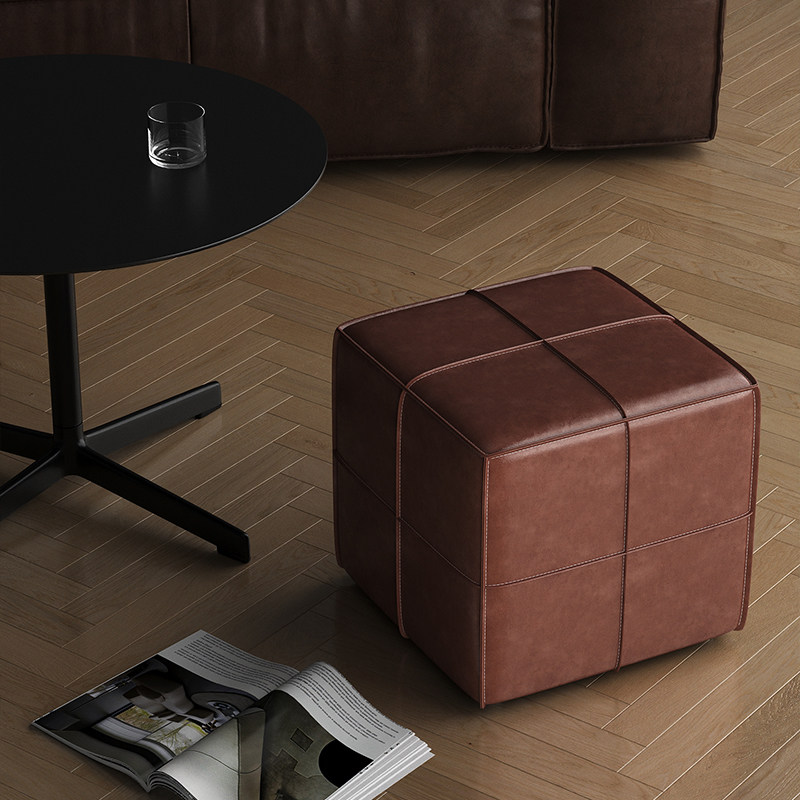 Light and luxurious shoes stool Home small stool doorway Soft bag sitting pier Living room Sofa Stool Cushion Foot Leather Stool Square Bench-Taobao