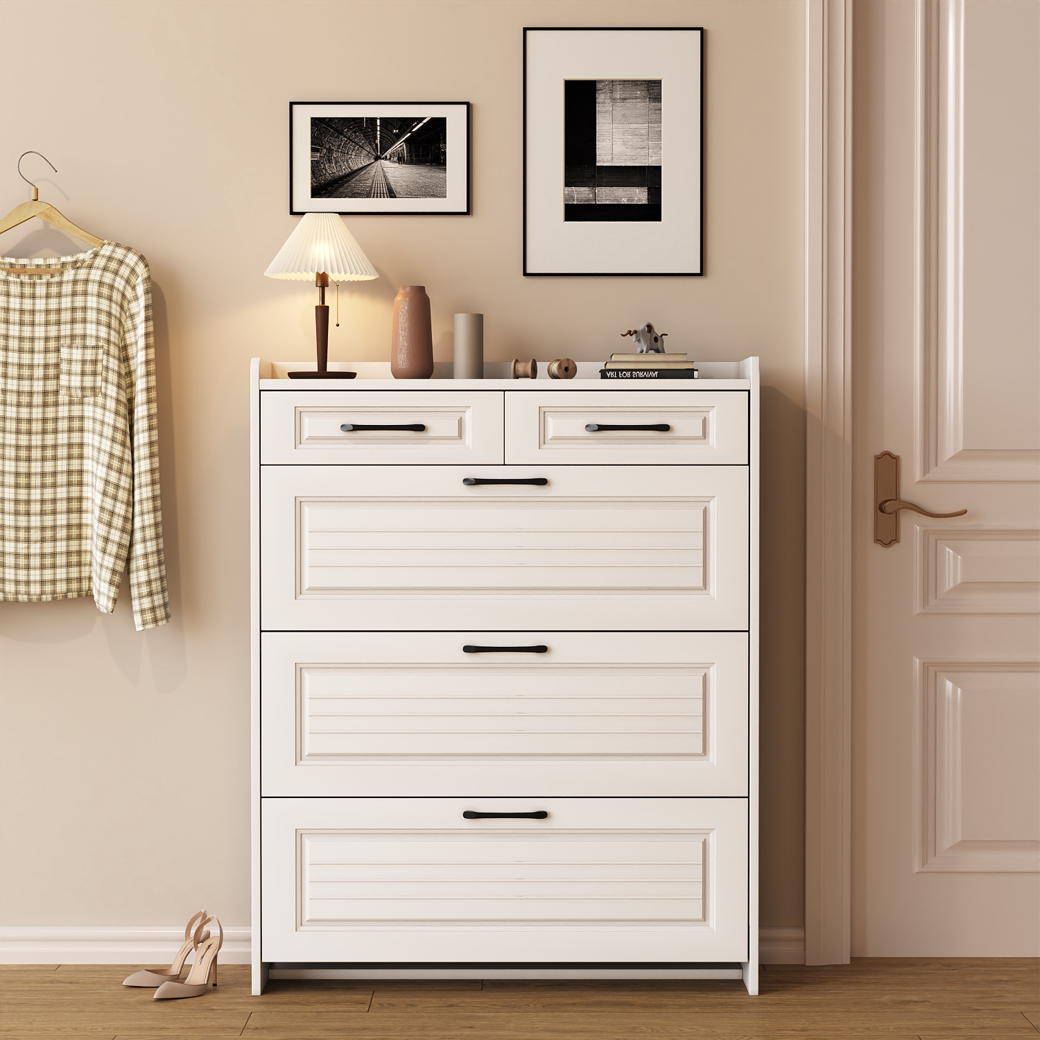 Pure Solid Wood Shoe Cabinet Nordic Wind Entrance Shoes Cabinet Ultra Slim Tipping Bucket Extremely Narrow Shoe Cabinet Home Doorway Floor outside Large capacity-Taobao