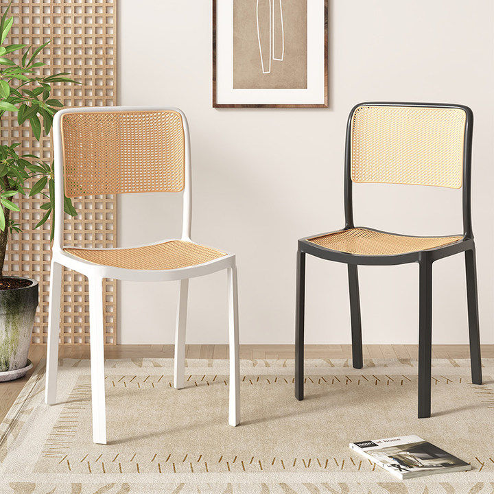 Plastic Chair Home Dining Chair Stackable Backrest Imitation Rattan Chstool Nordic Restaurant Dining Table And Chairs Book Room Study Chair-Taobao