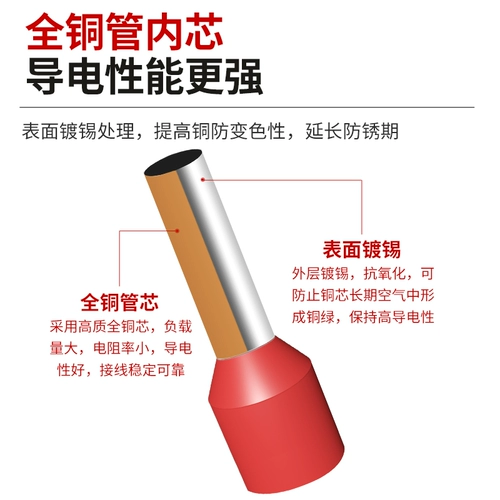 Терминал -тип трубки E0508 ​​VE1008 E1508 игла игол -терминал европейский стиль холодного давления