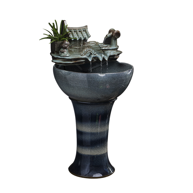 Ceramic water furnishing articles sitting room ground tank column type restoring ancient ways goldfish bowl automatic cycle feng shui wheel of fortune