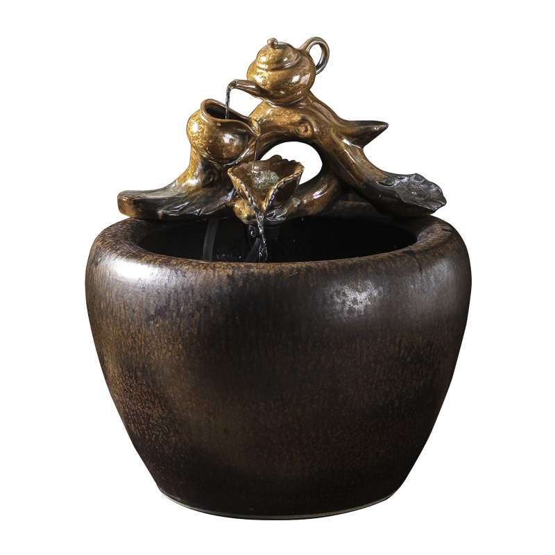 Ceramic aquarium fish bowl sitting room large circulating water landing balcony fountain aquarium fish tank water falls