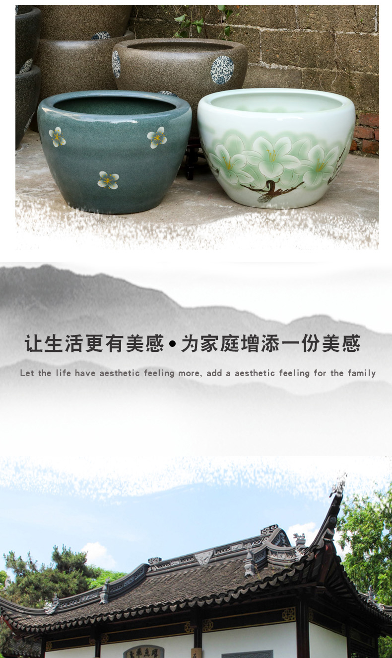 Jingdezhen ceramic big fish tank floor heavy brocade carp courtyard garden cylinder lucky feng shui and circular tank