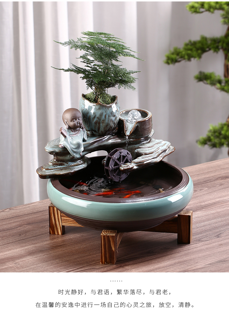 Creative plutus desktop retro office sitting room circulating water furnishing articles ceramic aquarium fish opening gifts