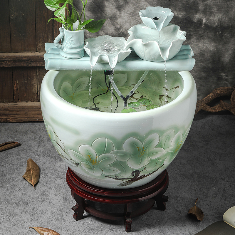 Circulating water sitting room aquarium courtyard balcony ceramic VAT fish basin ground water lily lotus aquarium restoring ancient ways