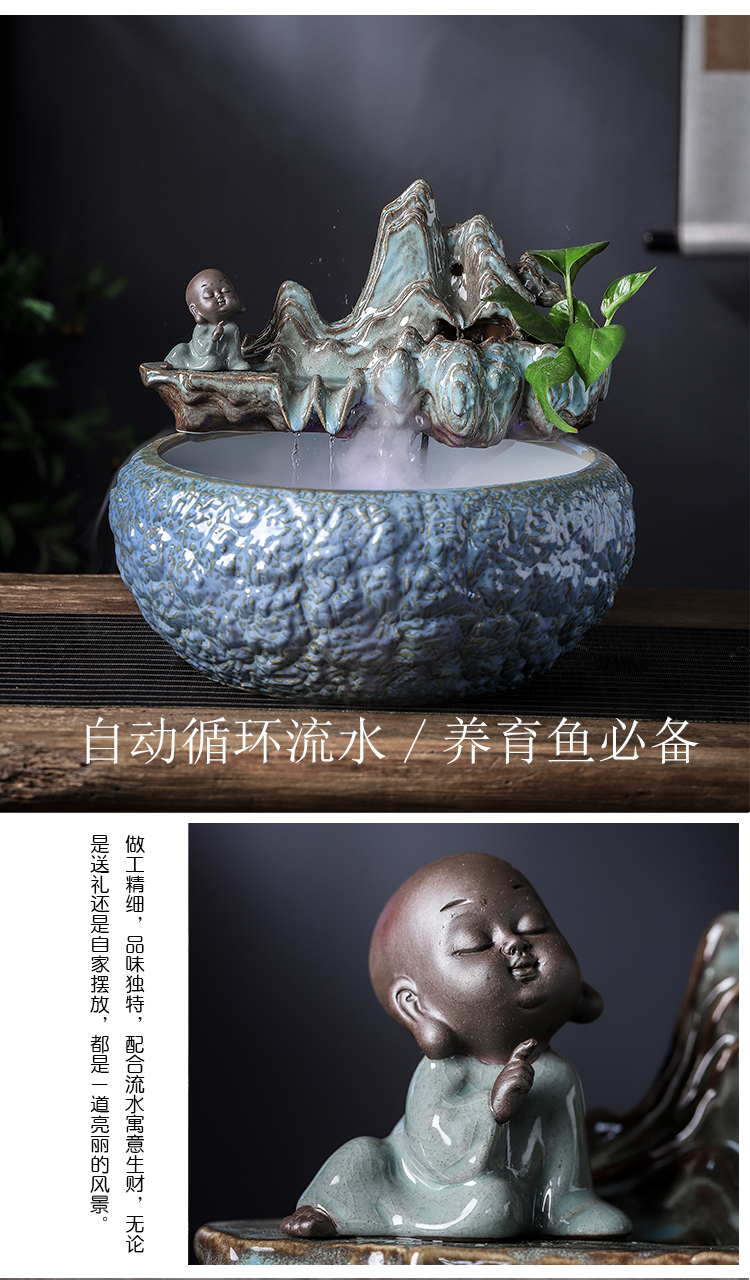 Jingdezhen round ceramic aquarium sitting room feng shui plutus automatic cycle water furnishing articles feng shui jiangnan water wheel