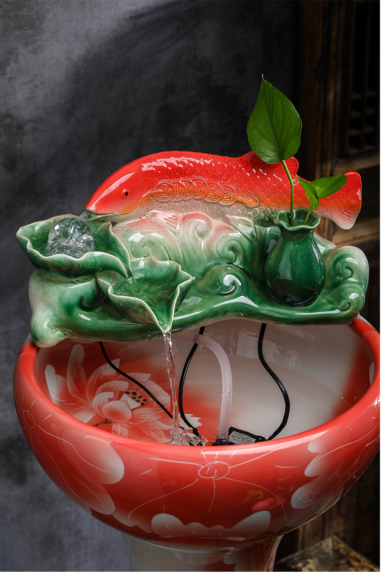 Ceramic water furnishing articles sitting room of Chinese style household feng shui plutus fountain transshipment ball landing fish tank from year to year