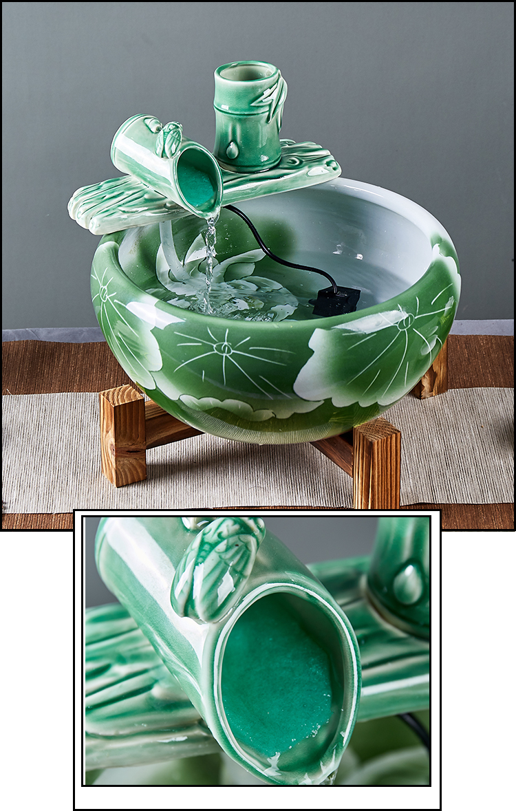 Jingdezhen ceramic aquarium sitting room small fountain automatic cycle now rising water feng shui goldfish bowl