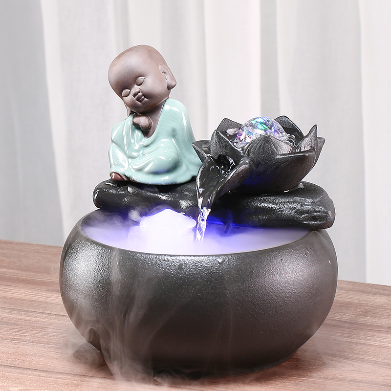 Creative ceramic circulating water furnishing articles of Chinese style atomized humidifying waterfall landscape decoration aquarium the opened a gift