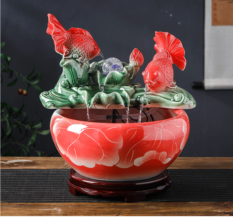 Jingdezhen ceramic water furnishing articles of Chinese style living room small fish tank feng shui plutus automatic cycle water goldfish bowl