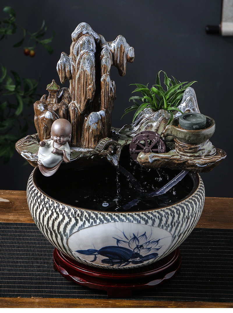 Jingdezhen ceramic aquarium desktop furnishing articles sitting room creative small rockery fountain water automatic cycle humidifier