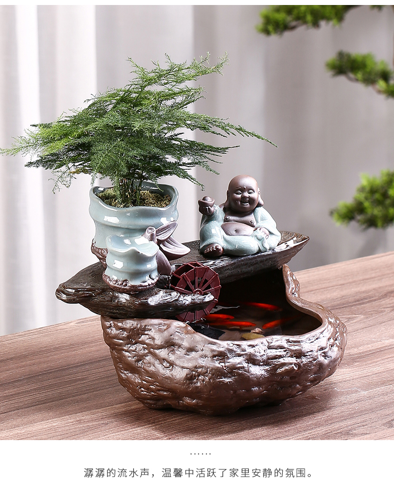 Creative plutus desktop retro office sitting room circulating water furnishing articles ceramic aquarium fish opening gifts