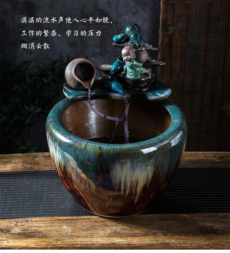 Jingdezhen ceramic water - oxygen tank large automatic sitting room lucky geomantic brocade carp cylinder and Chinese goldfish bowl