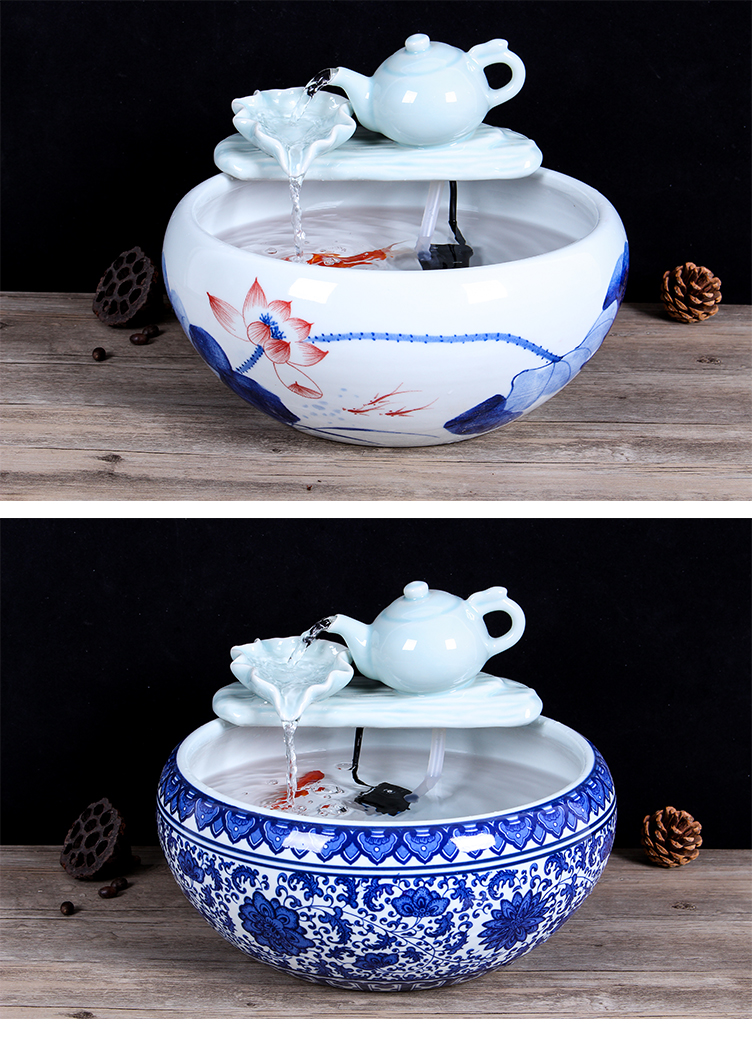 Authentic jingdezhen ceramic aquarium tank sitting room small tank water furnishing articles freehand brushwork in traditional Chinese feng shui turtle cylinder