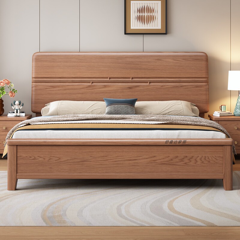 All-Solid Wood Bed, 1.8m Double Beds for Home Use in the Master Bedroom, Upgraded Full Bed Frame, 1.5m Old Elm Wood Bed, Large Wedding Bed