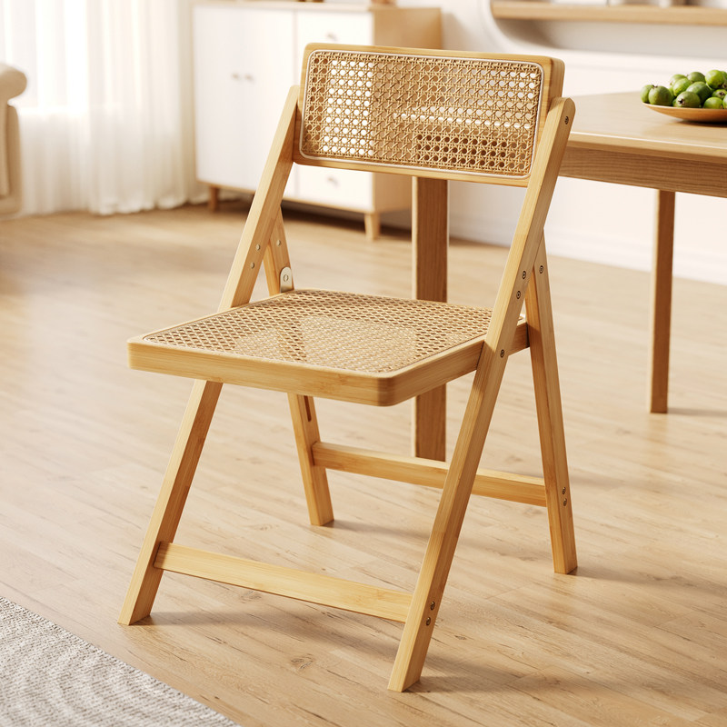 Solid wood dining chair minimalist modern living room rattan choreography folding chair backrest dining table and chairs book room bedroom for a long time studying chair-Taobao