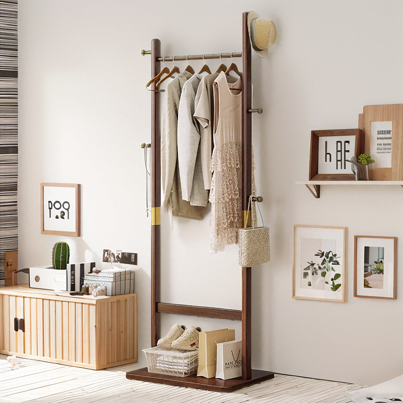 Solid wood hanging clothes hanger floor bedroom clothes hat rack mesh red light lavish home without occupying an indoor clothes rack rack-Taobao