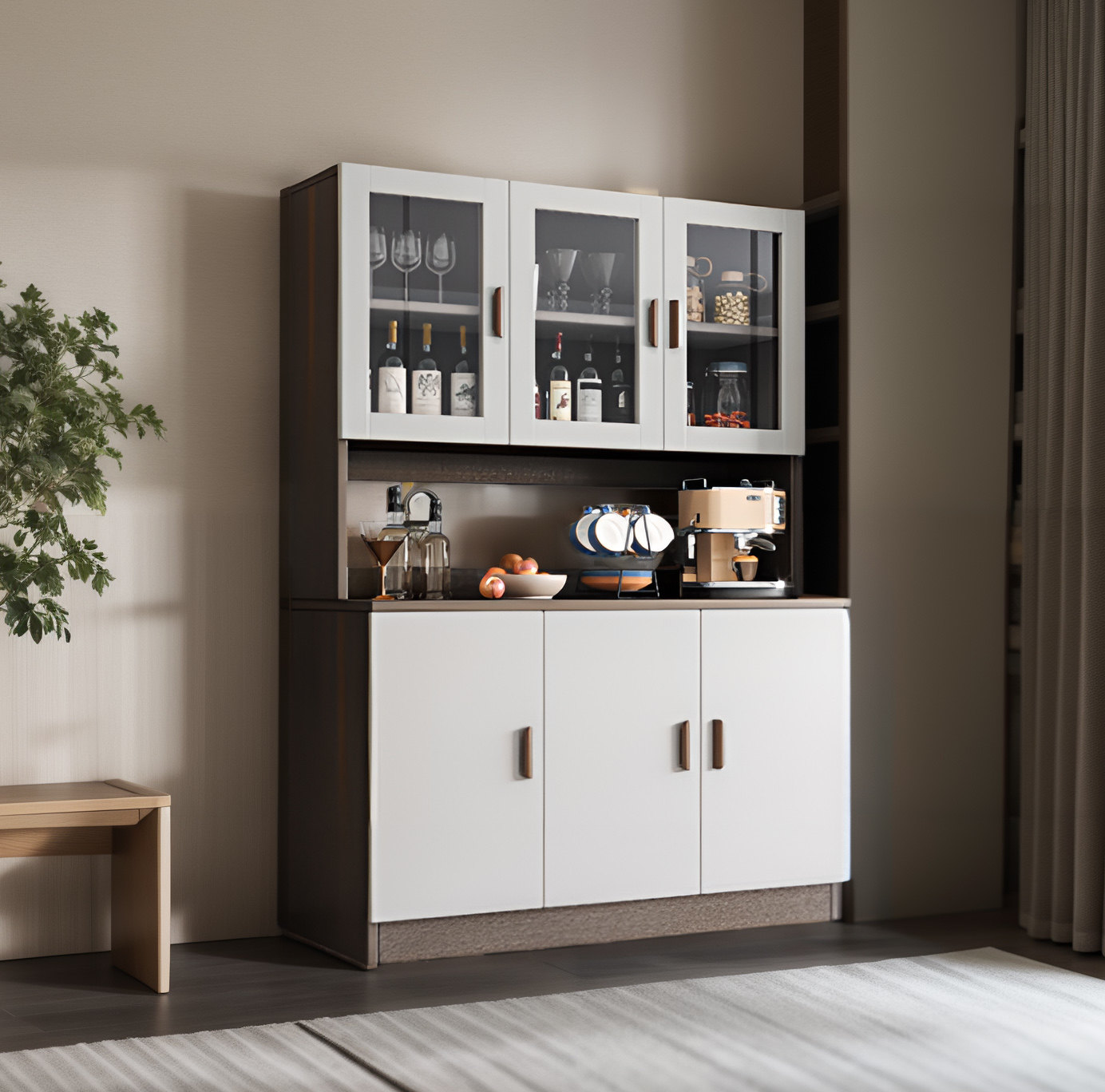 Wine Cabinet Display Cabinet Dining Side Cabinet Leaned Against Wall Integrated Living Room Lockers Lockers Solid Wood Color Cabinet Home Tea Water Cabinet-Taobao