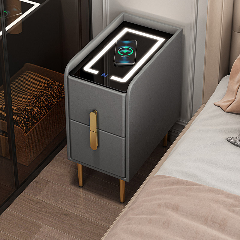 Smart Bed Head Cabinet Small Ultra Narrow Cortex Brief Modern Light Lavish Wireless Charging Bedroom Containing Side Cabinet Racks-Taobao