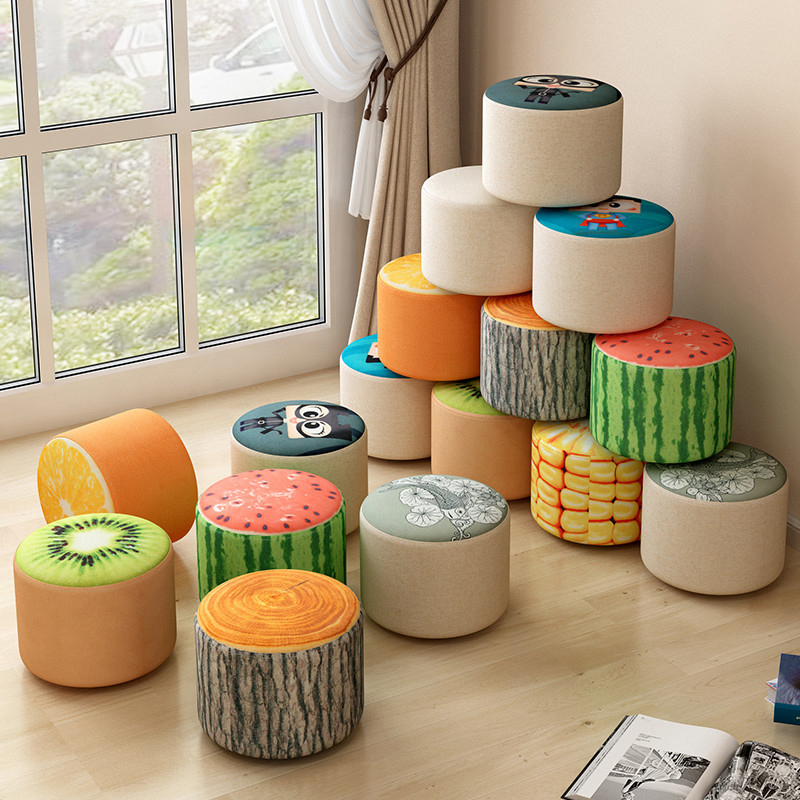 Changing shoes Stool Home Creative Cute Doorway Living Room Net Red Small Bench Cloth Art Small Chair Short Bench Wearing Shoes Round Stool-Taobao