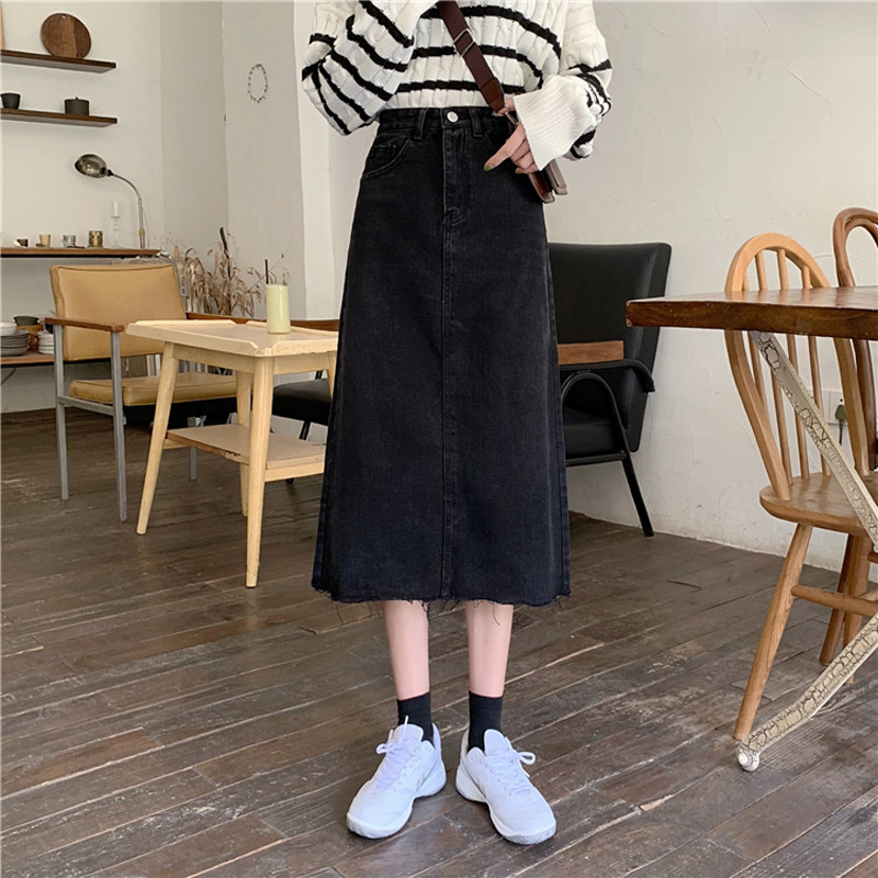 Large size ancient Li tip with the same denim skirt girl 2021 new spring and summer atmosphere super a word skirt fat long version