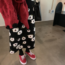 Skirt winter with overcoat three-dimensional flowers hairy thick Medium-length dress female size skinny skirt autumn winter New