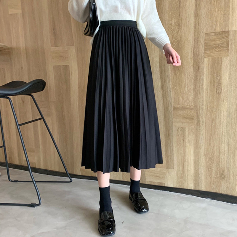 Large size skirt mid-length women's autumn and winter high waist long skirt pleated skirt ins wind design sense for fat people to wear