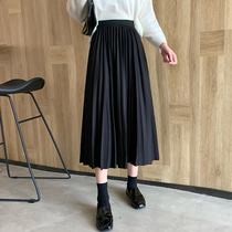 Large size skirt long womens autumn and winter high waist suitable for fat people to wear pleated skirt ins style design sense