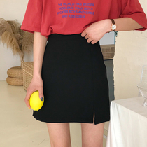 Summer 2021 large size a-line skirt One-step skirt Short skirt High waist fat mm thin Korean split elastic waist skirt