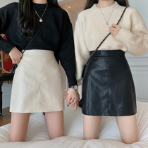 Large size super fire leather skirt autumn Korean version of new high waist temperament step bag hip skirt a short skirt burst