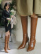 Brown boots, feminine, pointed toe high heels, stiletto heels, no more than knee high boots, coffee boots for small people, women