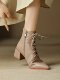 Sheepskin thick heel short boots for women, spring and autumn single boots, French pointed high heels, winter lace-up Martin boots, retro boots