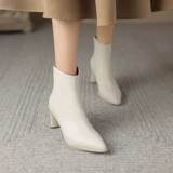 Martens, хаки осенние короткие сапоги, белые туфли на каблуке с острым носком, ботинки, широкий устойчивый каблук
