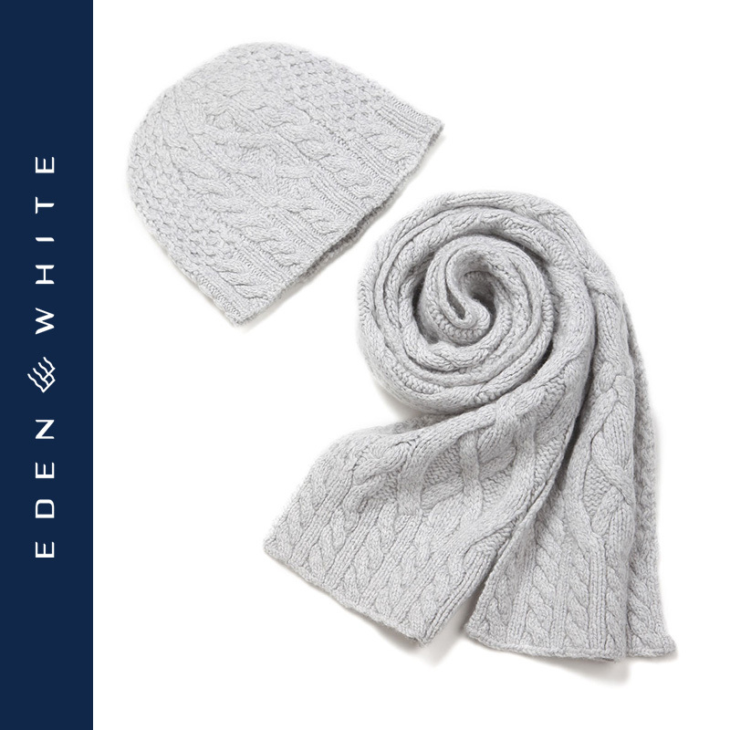 Saint Snow Velvet Cashmere Wool Blend Knitted Hat and Scarf Set, Vintage Aran Cable Knit Hat