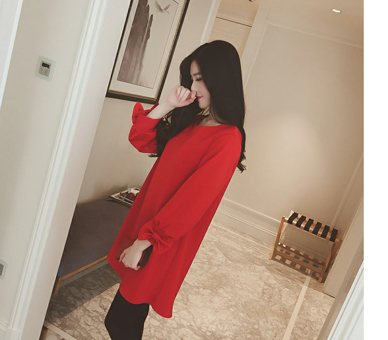 Quần áo bà bầu mùa thu mới phiên bản Hàn Quốc của những chiếc áo rộng kích cỡ áo sơ mi chạm đáy áo cotton cho bà bầu shop bầu đẹp