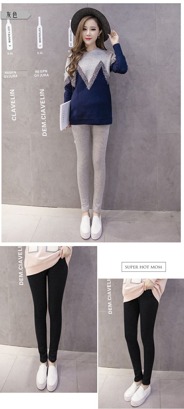Quần bà bầu nâng quần mùa thu đông cộng với nhung dày nhung vàng cho bà bầu Quần legging ấm Quần phiên bản hàn quốc của bà bầu quần áo bầu