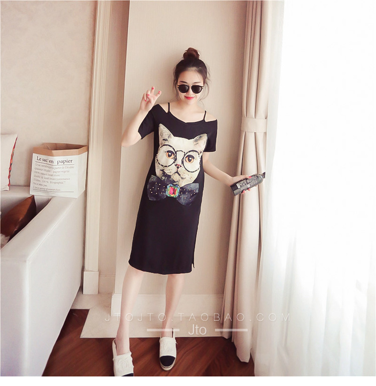 Thai sản dress mùa hè ăn mặc chất béo MM shirt strapless 200 kg váy đoạn dài lỏng kích thước lớn T-Shirt phụ nữ mang thai một từ váy