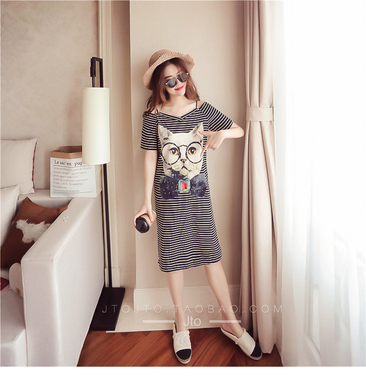 Thai sản dress mùa hè ăn mặc chất béo MM shirt strapless 200 kg váy đoạn dài lỏng kích thước lớn T-Shirt phụ nữ mang thai một từ váy