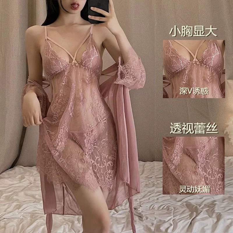 Комплект: кружевной сексуальный пижамный костюм, летняя юбка, плюс size, 3 предмета, европейский стиль, утягивающий эффект