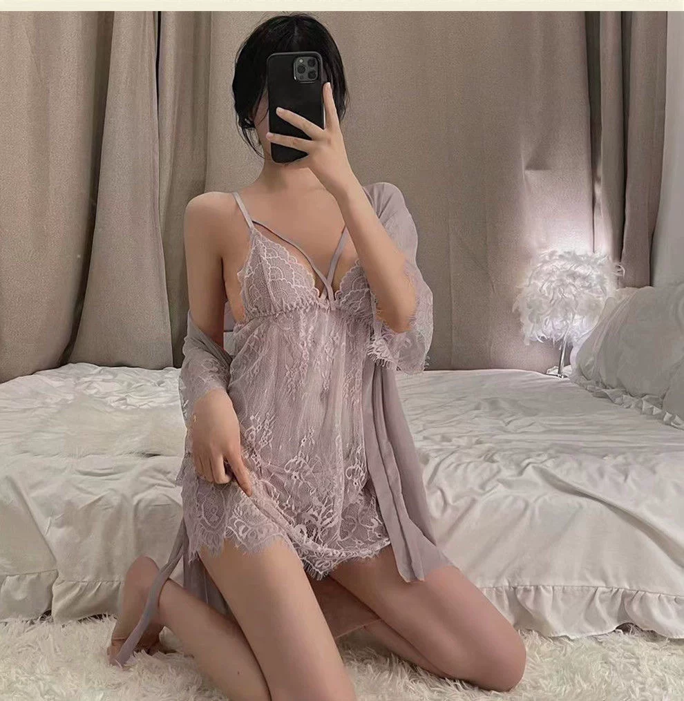 Комплект: кружевной сексуальный пижамный костюм, летняя юбка, плюс size, 3 предмета, европейский стиль, утягивающий эффект