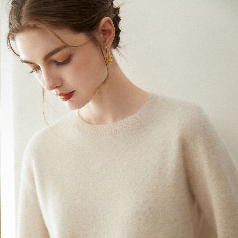 Asitini 100% Pure Cashmere Sweater for Women, Round Neck Seamless Sweater, Solid Color Versatile Cashmere Knit Base Shirt